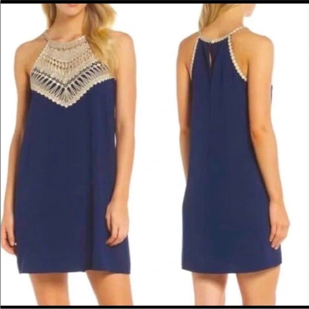Lilly Pulitzer Navy Dress with Cream Crochet Yoke